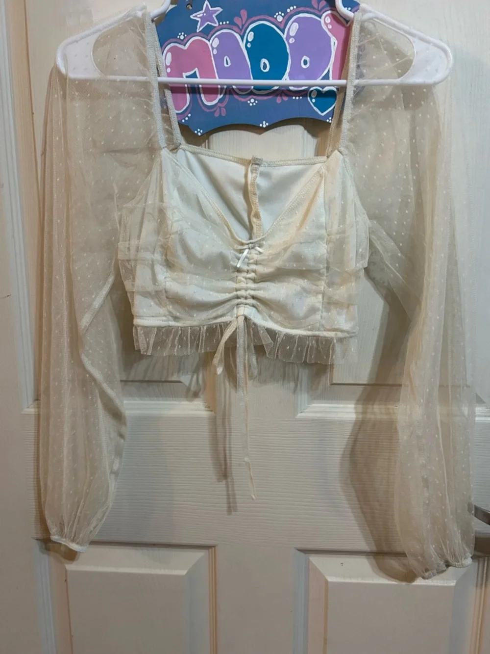 Sheer Ivory Ruching Crop Top - Picture 2 of 3